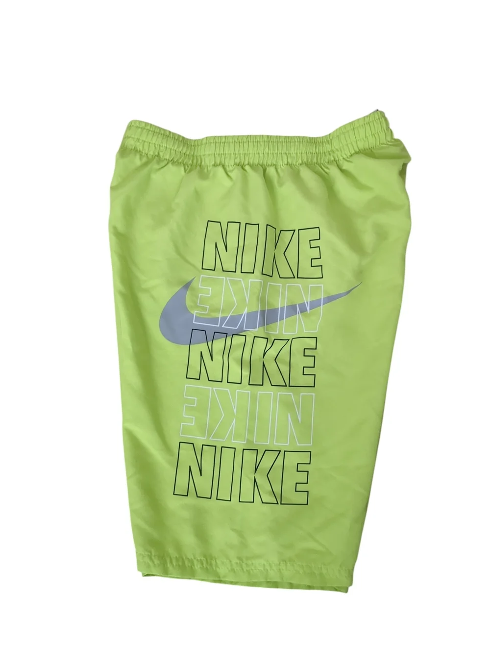 Nike Boys Neon Lime Green Swim Shorts with Side Logo (Size L)